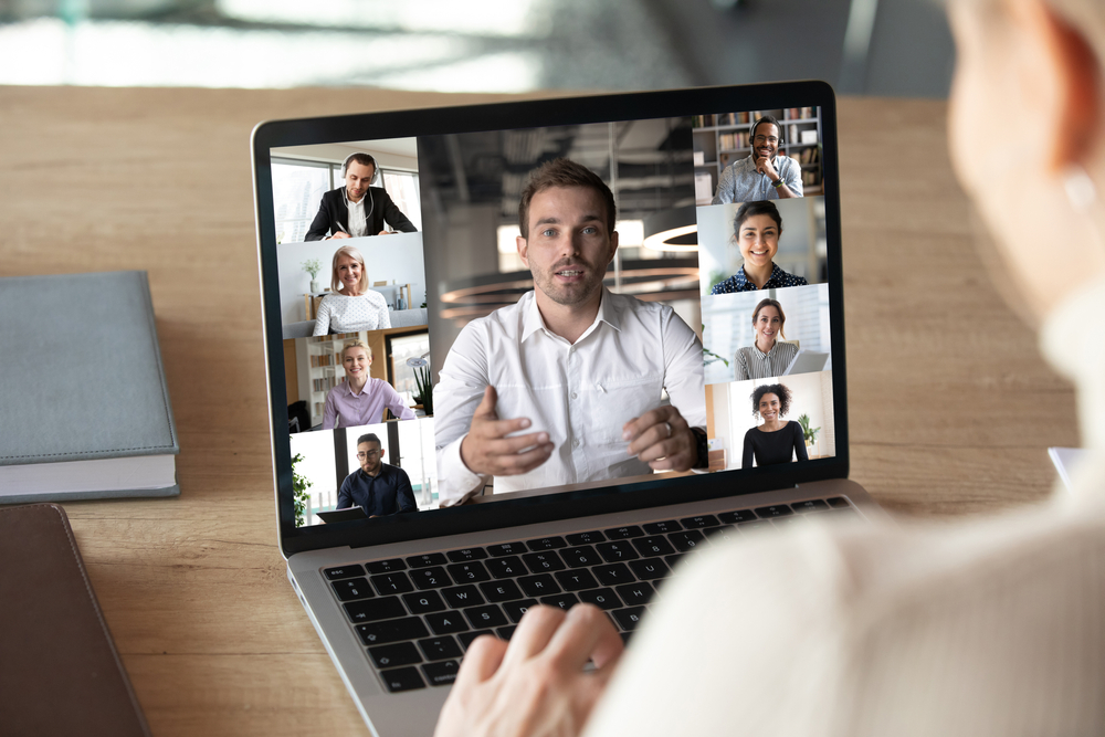 Close,Up,Of,Woman,Worker,Talk,Brainstorm,On,Video,Call